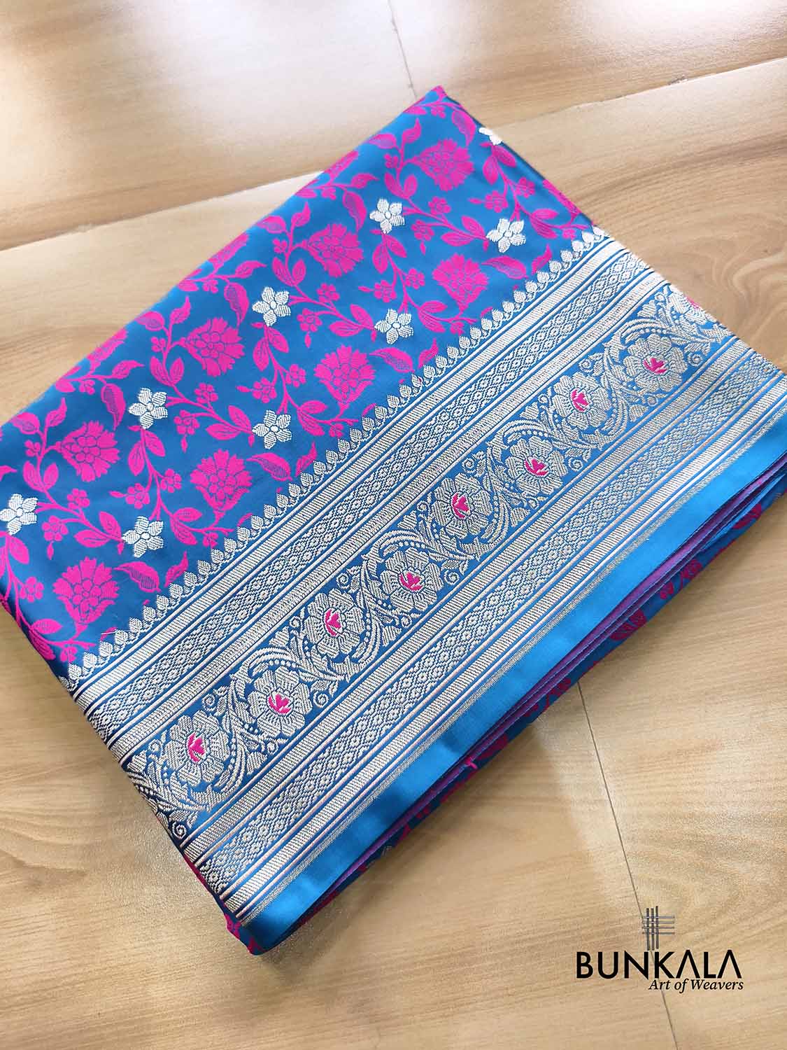Royal Blue Jamewar Floral Weaved Banarasi Mashru Silk Saree