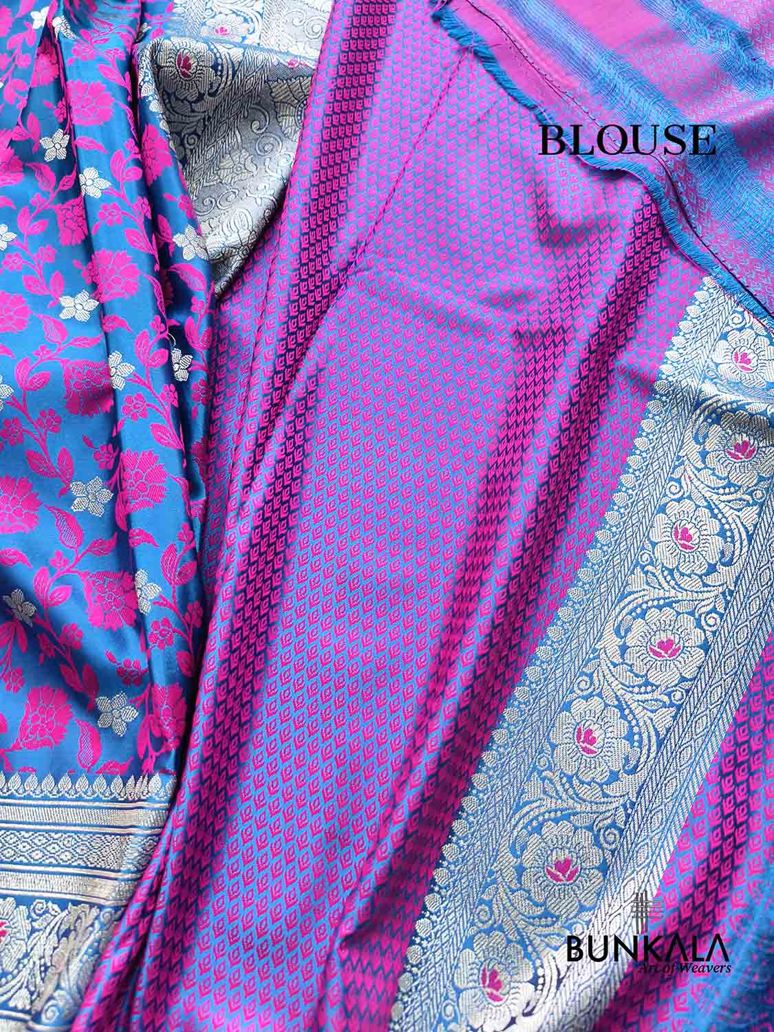 Royal Blue Jamewar Floral Weaved Banarasi Mashru Silk Saree