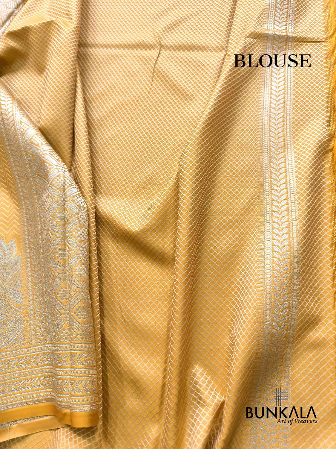 Mustard Yellow Jamewar Weaved Zig Zag Pattern Banarasi Mashru Silk Saree