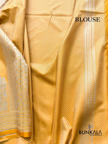 Mustard Yellow Jamewar Weaved Zig Zag Pattern Banarasi Mashru Silk Saree