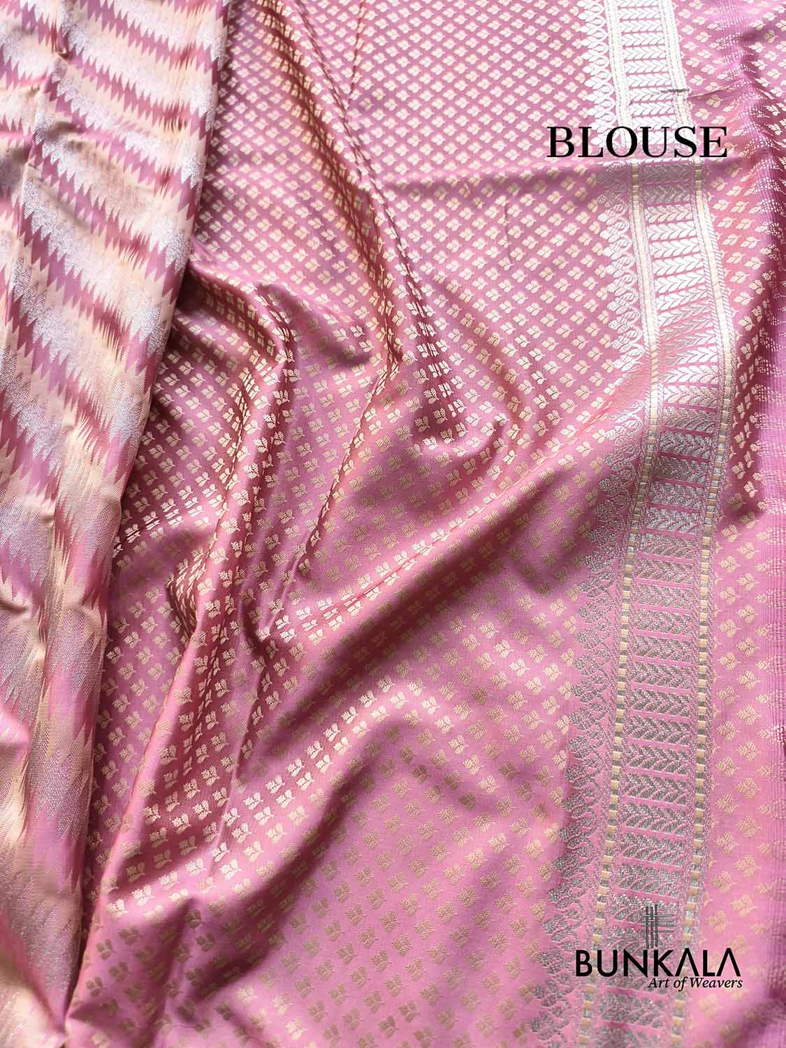 Salmon Pink Jamewar Weaved Geormetric Zig Zag Pattern Banarasi Mashru Silk Saree