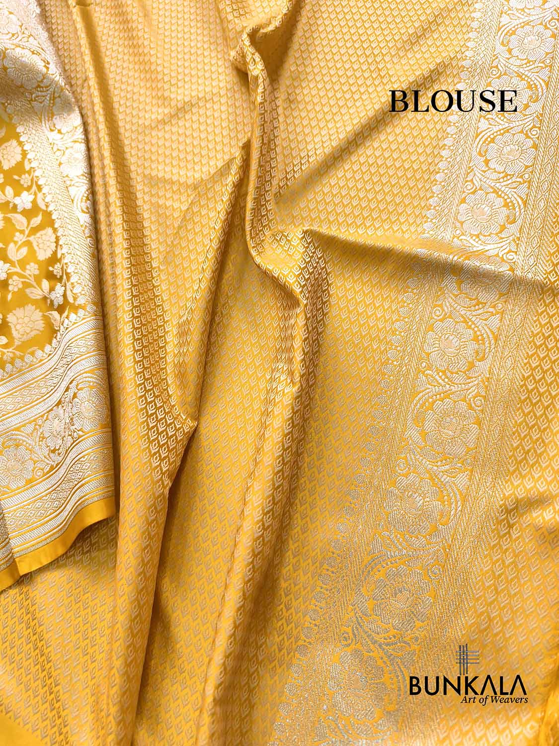 Mustard Yellow Jamewar Weaved Floral Banarasi Mashru Silk Saree