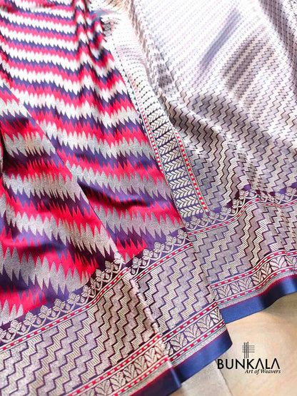 Purple Jamewar Weaved Geormetric Zig Zag Pattern Banarasi Mashru Silk Saree