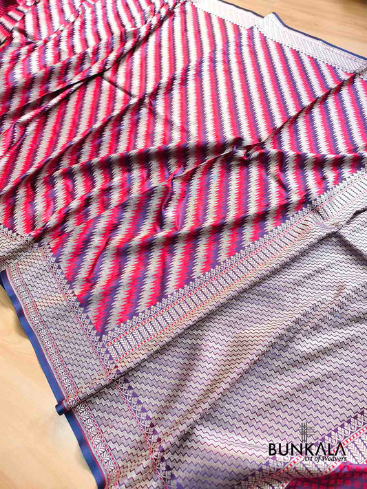 Purple Jamewar Weaved Geormetric Zig Zag Pattern Banarasi Mashru Silk Saree