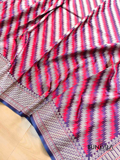 Purple Jamewar Weaved Geormetric Zig Zag Pattern Banarasi Mashru Silk Saree