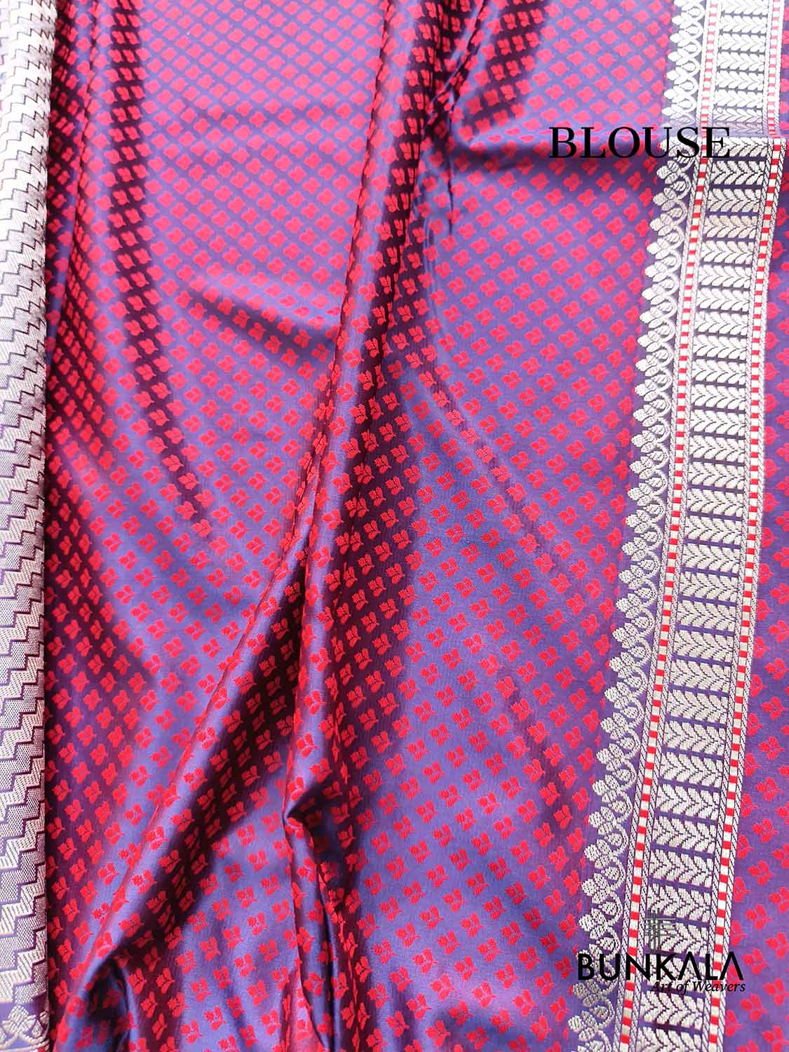 Purple Jamewar Weaved Geormetric Zig Zag Pattern Banarasi Mashru Silk Saree
