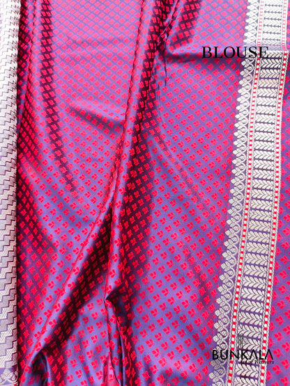 Purple Jamewar Weaved Geormetric Zig Zag Pattern Banarasi Mashru Silk Saree