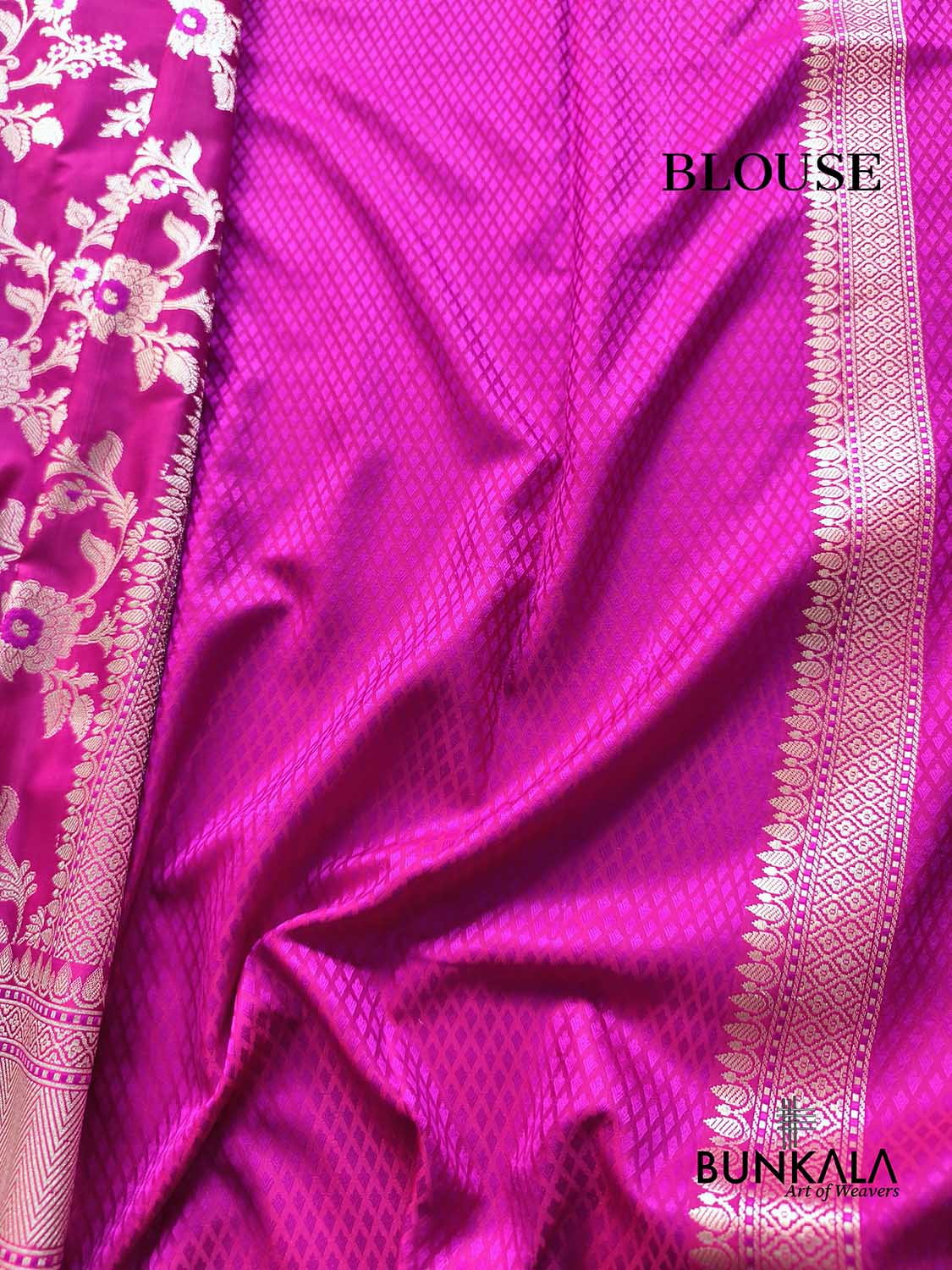 Magenta Pink Jamewar Weaved Meenakari Floral Jaal Banarasi Mashru Silk Saree