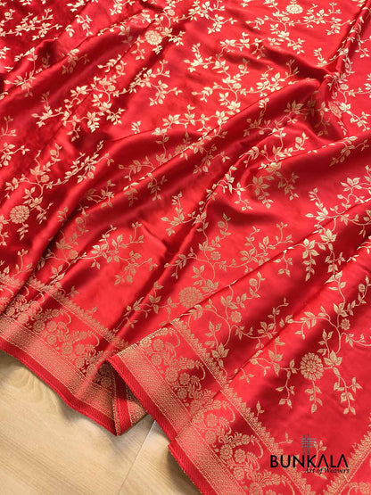 Classic Bridal Red Woven Jaal Traditional Border Banarasi Mashru Silk Saree