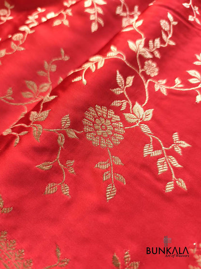 Classic Bridal Red Woven Jaal Traditional Border Banarasi Mashru Silk Saree