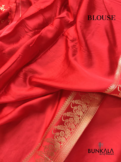 Classic Bridal Red Woven Jaal Traditional Border Banarasi Mashru Silk Saree