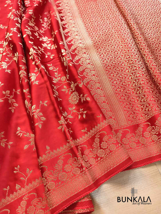 Classic Bridal Red Woven Jaal Traditional Border Banarasi Mashru Silk Saree