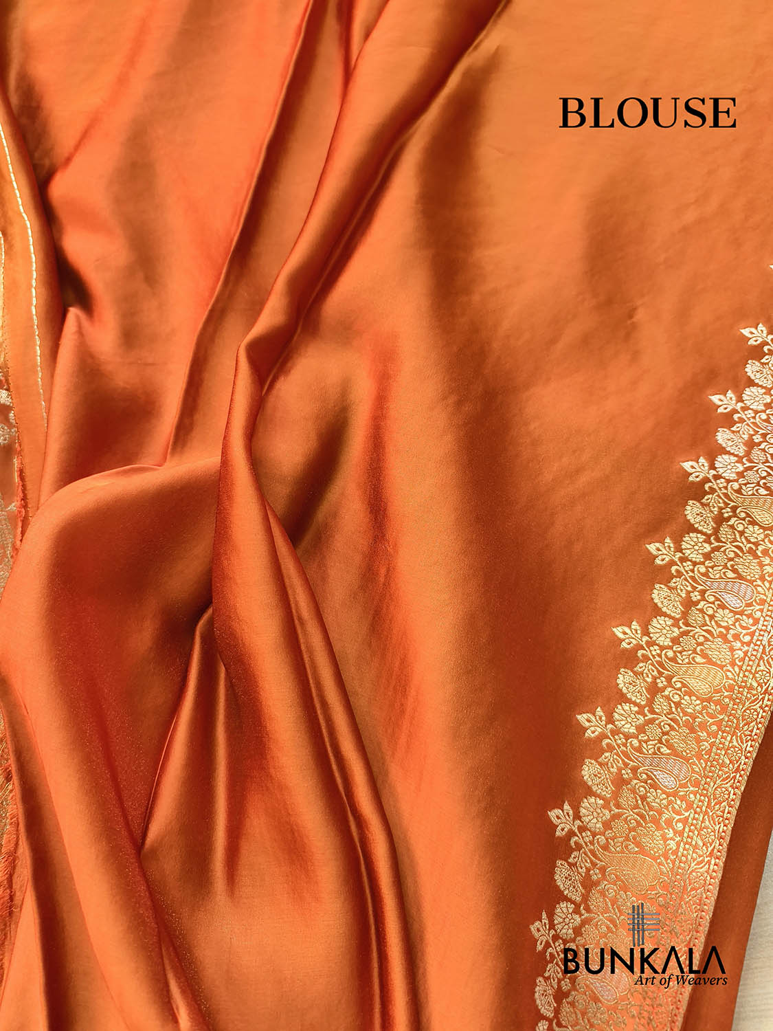 Rust Orange Woven Tree Motif Buta Konia Border Banarasi Mashru Silk Saree