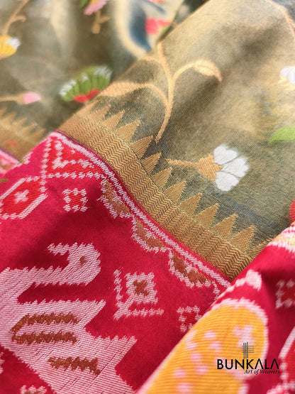 Masterpiece Grey Patola Banarasi Floral Jaal Meenakari Weaved Tissue Saree