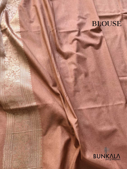 Cheeku Brown Pastel Floral Meenakari Weaved Banarasi Resham Silk Saree