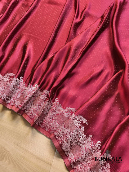 Deep Burgundy Silver Zari Heritage Design Weaved Banarasi Mashru Silk Saree