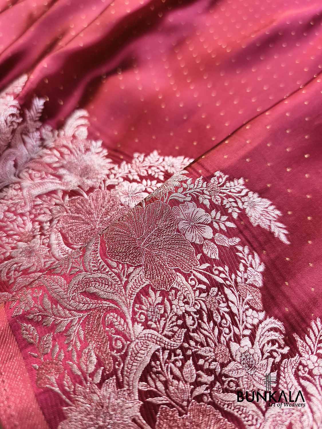 Deep Burgundy Silver Zari Heritage Design Weaved Banarasi Mashru Silk Saree