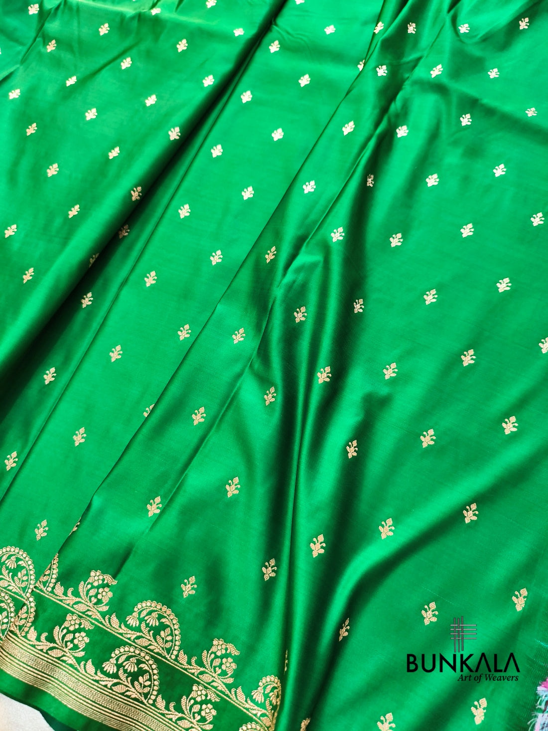 Hot Pink with Green Contrast Buti Banarasi Mashru Silk Saree