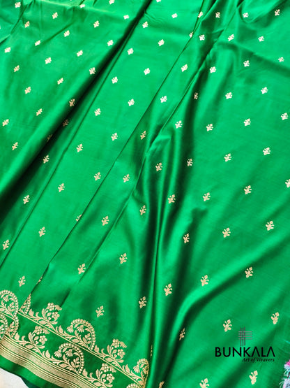 Hot Pink with Green Contrast Buti Banarasi Mashru Silk Saree