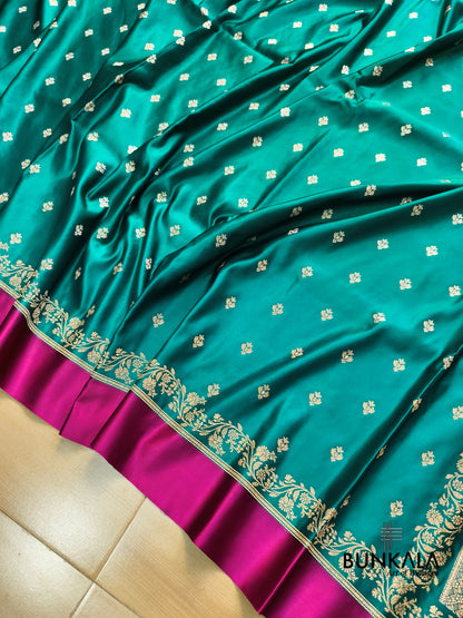 Blue with Rani Contrast Buti Banarasi Mashru Silk Saree