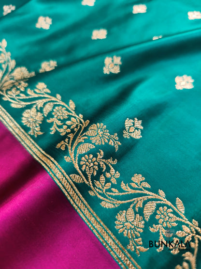 Blue with Rani Contrast Buti Banarasi Mashru Silk Saree