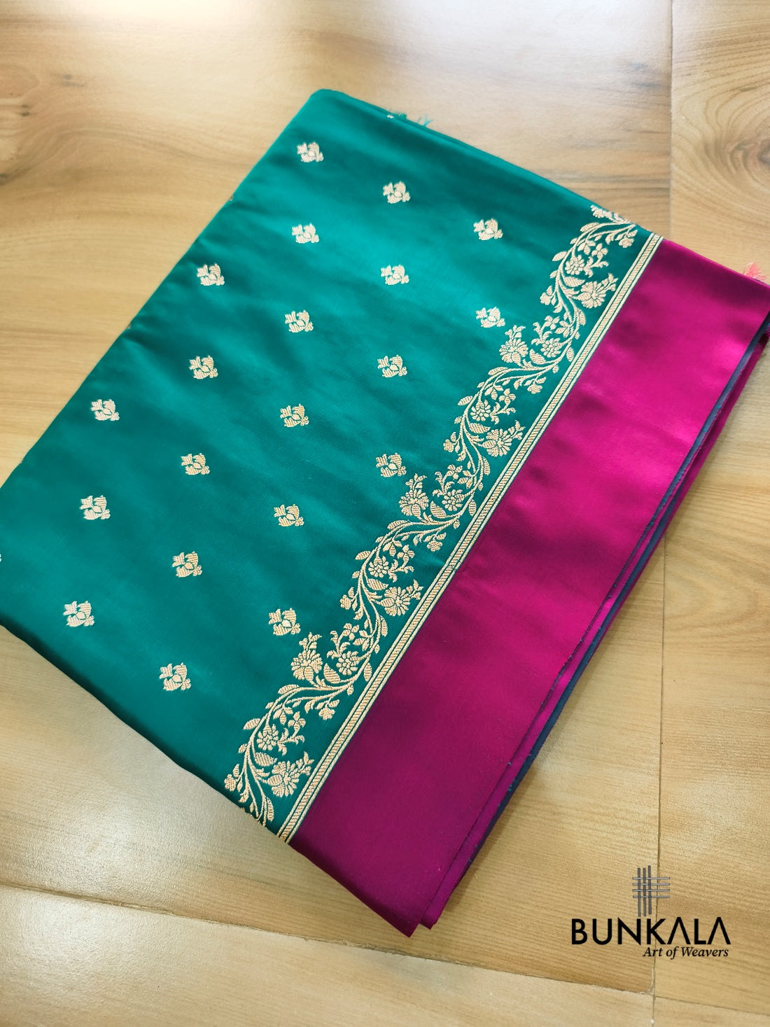 Blue with Rani Contrast Buti Banarasi Mashru Silk Saree