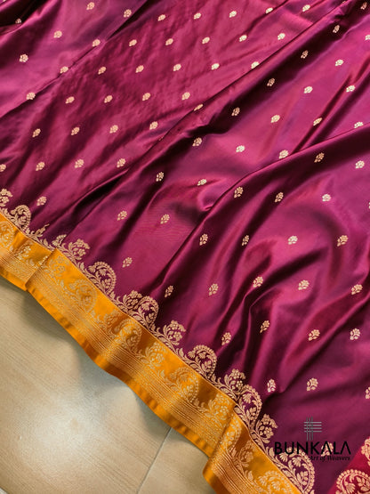 Burgundy with Mastard Contrast Buti Banarasi Mashru Silk Saree