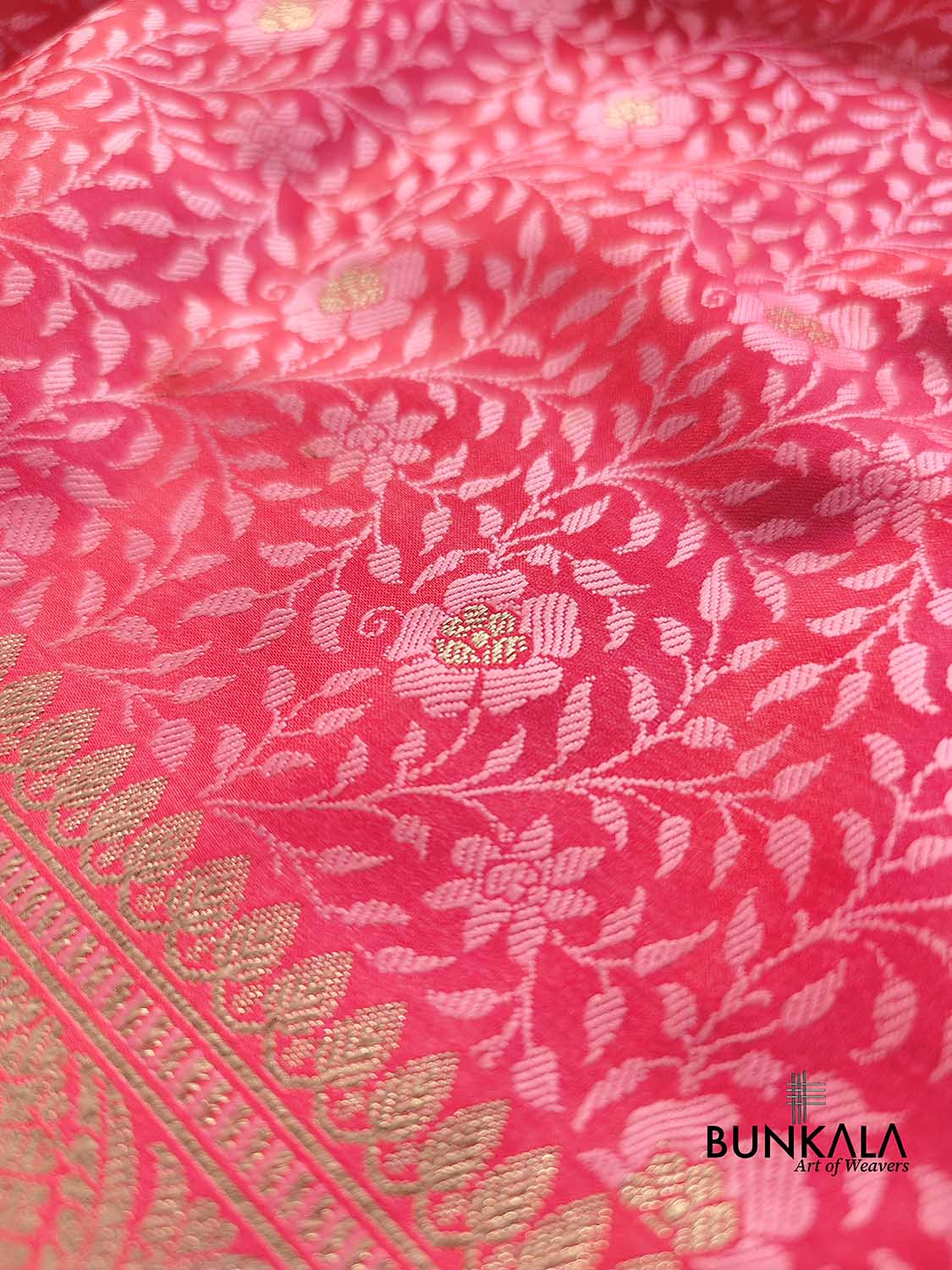 Pink Jamewar Weaved Soft Mashru Silk Floral Jaal Design Banarasi Saree