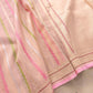 Peach Pink Kadwa Stripe Handweaved Banarasi Pure Linen Saree