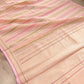 Peach Pink Kadwa Stripe Handweaved Banarasi Pure Linen Saree