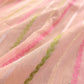 Peach Pink Kadwa Stripe Handweaved Banarasi Pure Linen Saree