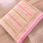 Peach Pink Kadwa Stripe Handweaved Banarasi Pure Linen Saree