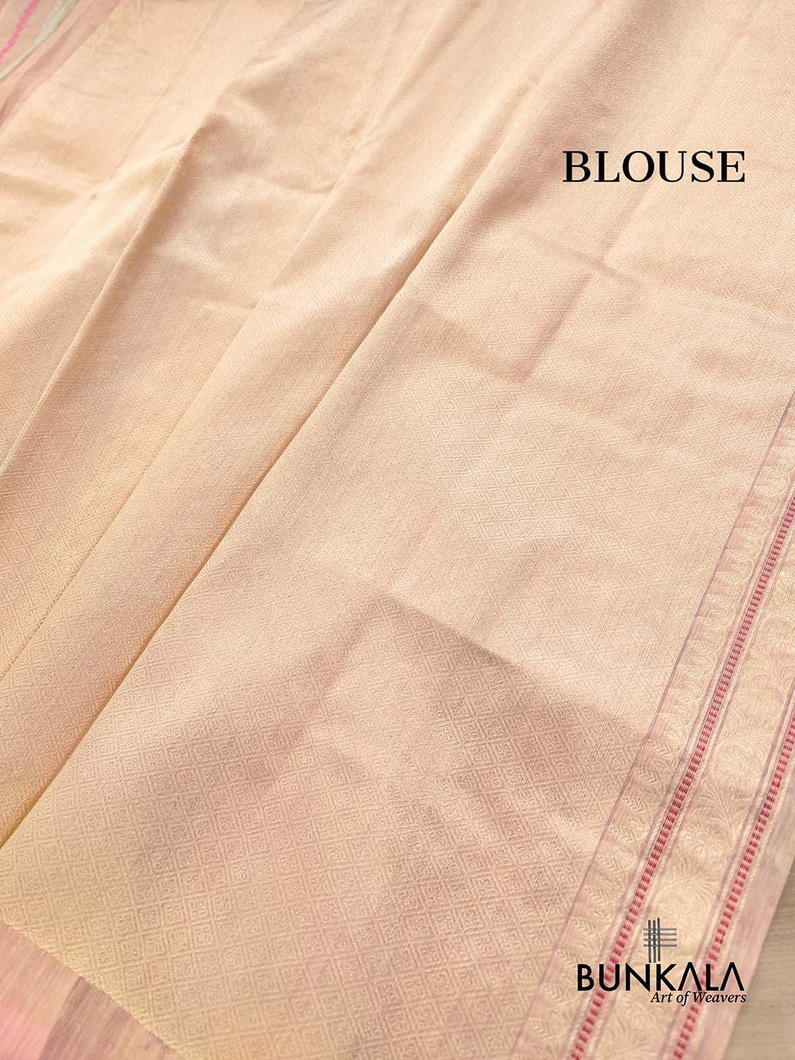 Peach Pink Kadwa Stripe Handweaved Banarasi Pure Linen Saree