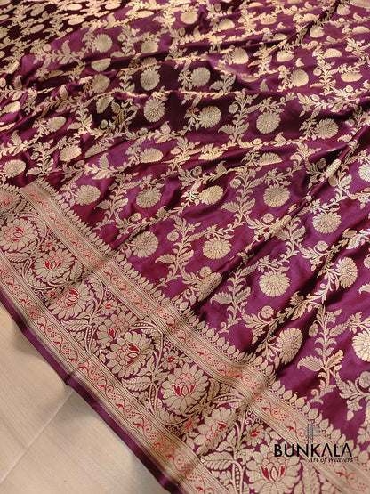 Maroon Floral Jaal Banarasi Mashru Silk Saree