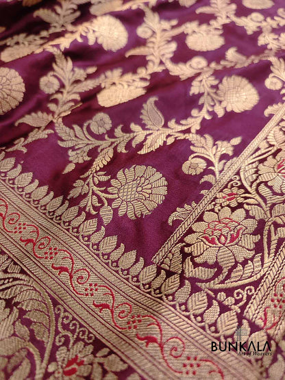 Maroon Floral Jaal Banarasi Mashru Silk Saree