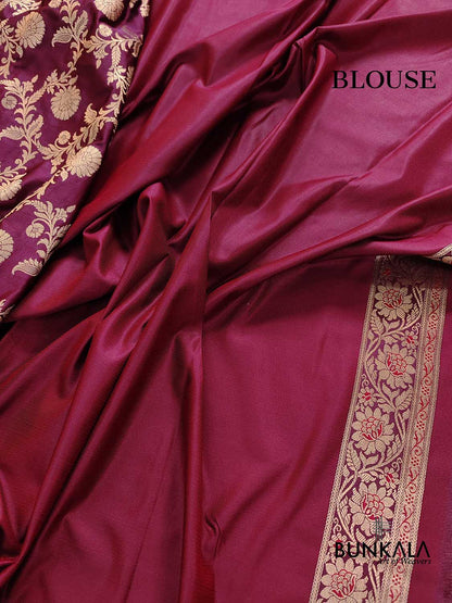 Maroon Floral Jaal Banarasi Mashru Silk Saree