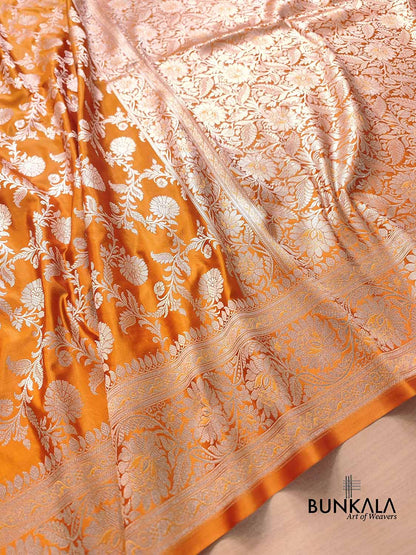 Orange Floral Jaal Banarasi Mashru Silk Saree