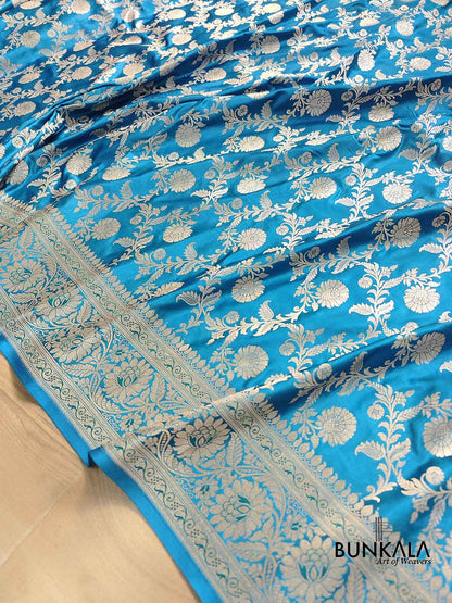 Blue Floral Jaal Banarasi Mashru Silk Saree