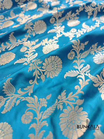 Blue Floral Jaal Banarasi Mashru Silk Saree