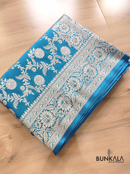 Blue Floral Jaal Banarasi Mashru Silk Saree
