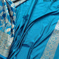 Blue Floral Jaal Banarasi Mashru Silk Saree