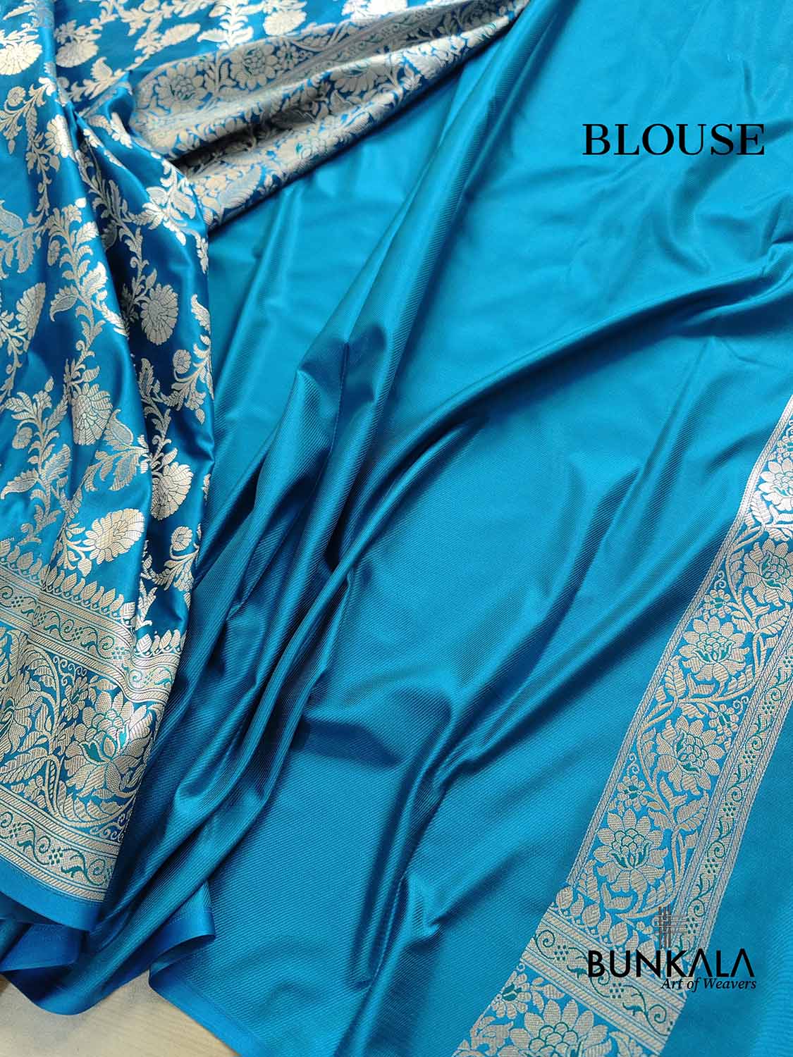 Blue Floral Jaal Banarasi Mashru Silk Saree