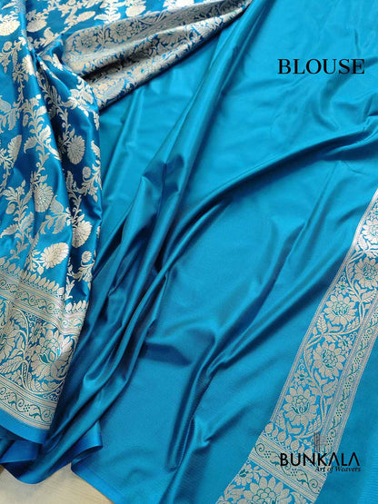Blue Floral Jaal Banarasi Mashru Silk Saree