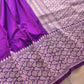 Purple Plain Handloom Banarasi Pure Katan Silk Saree with Big Meenakari Border