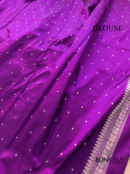 Purple Plain Handloom Banarasi Pure Katan Silk Saree with Big Meenakari Border