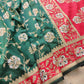 Bottle Green Sona Rupa Floral Jaal Handloom Banarasi Pure Katan Silk Saree with Red Contrast Border