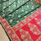 Bottle Green Sona Rupa Floral Jaal Handloom Banarasi Pure Katan Silk Saree with Red Contrast Border