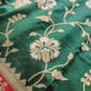 Bottle Green Sona Rupa Floral Jaal Handloom Banarasi Pure Katan Silk Saree with Red Contrast Border
