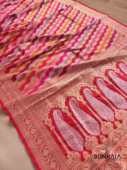 Red Rangkat Hand Kadwa Weaved Banarasi Pure Katan Silk Saree