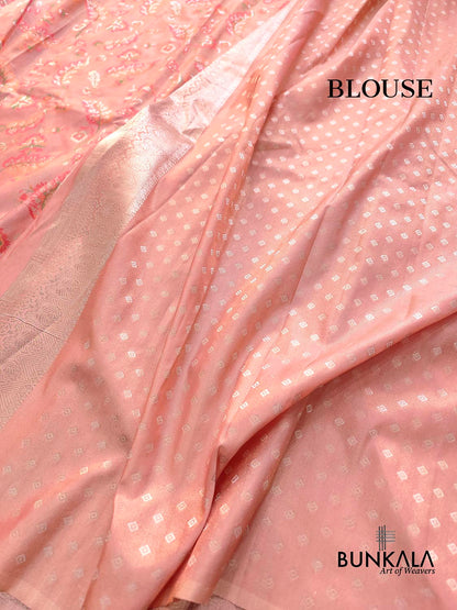 Peach Meenakari Floral Leaf Jaal Weaved Banarasi Tissue Silk Saree